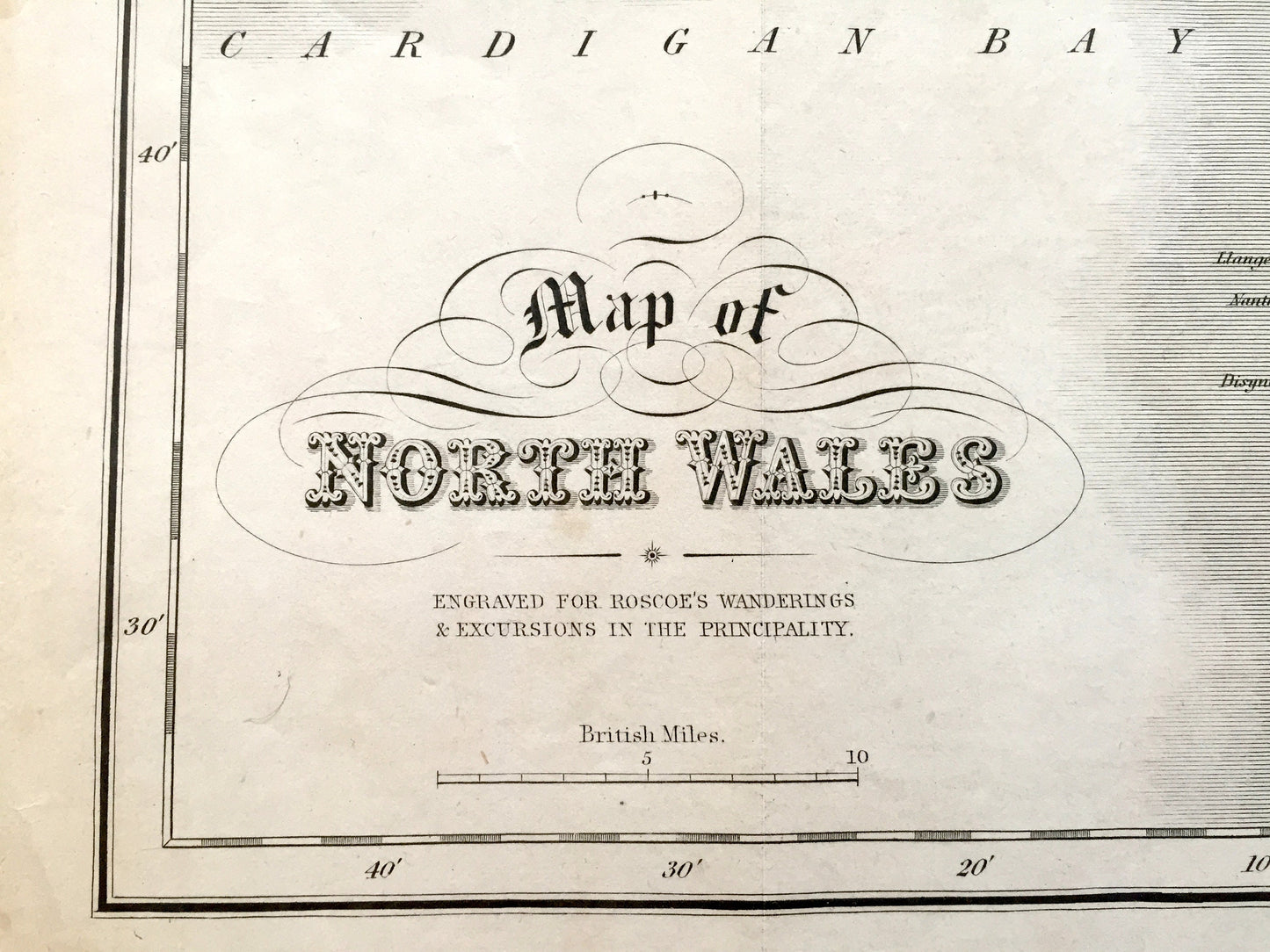 Antique 1836 Map of North Wales by John Bartholomew – United Kingdom, Cymru, Snowdonia, Anglesey, Gwynedd, Wrexham, Conwy, Powys, Rhyl, UK