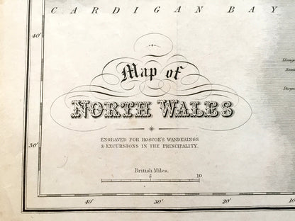 Antique 1836 Map of North Wales by John Bartholomew – United Kingdom, Cymru, Snowdonia, Anglesey, Gwynedd, Wrexham, Conwy, Powys, Rhyl, UK