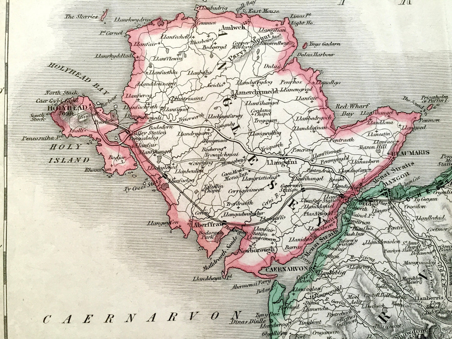 Antique 1836 Map of North Wales by John Bartholomew – United Kingdom, Cymru, Snowdonia, Anglesey, Gwynedd, Wrexham, Conwy, Powys, Rhyl, UK