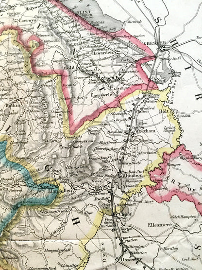 Antique 1836 Map of North Wales by John Bartholomew – United Kingdom, Cymru, Snowdonia, Anglesey, Gwynedd, Wrexham, Conwy, Powys, Rhyl, UK
