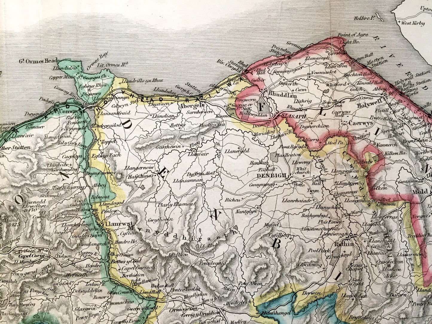 Antique 1836 Map of North Wales by John Bartholomew – United Kingdom, Cymru, Snowdonia, Anglesey, Gwynedd, Wrexham, Conwy, Powys, Rhyl, UK
