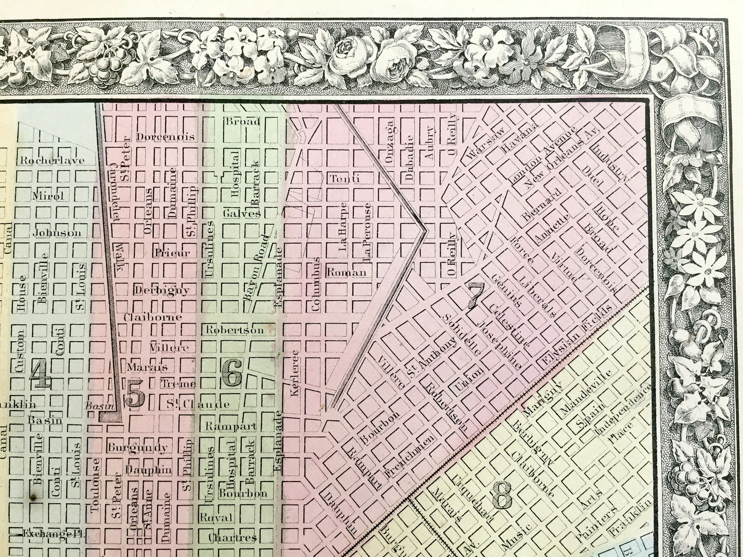 Antique New Orleans, Louisiana 1860 City Plan Map by S.A. Mitchell – Bourbon Street, Big Easy, French Quarter, Garden District, Algiers, LA