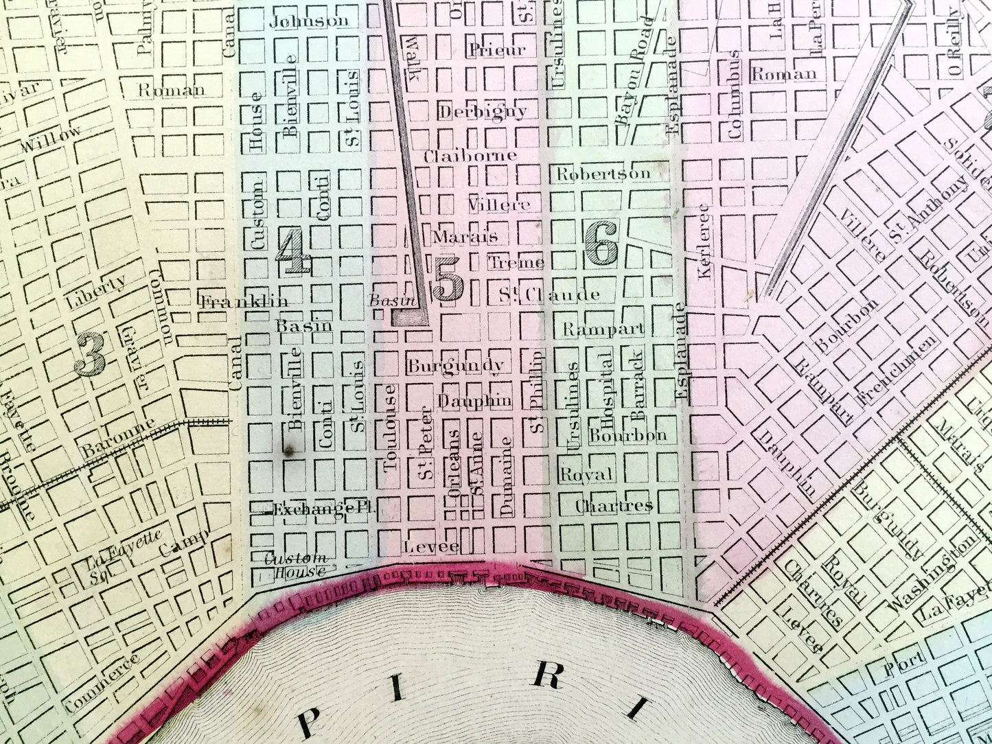 Antique New Orleans, Louisiana 1860 City Plan Map by S.A. Mitchell – Bourbon Street, Big Easy, French Quarter, Garden District, Algiers, LA