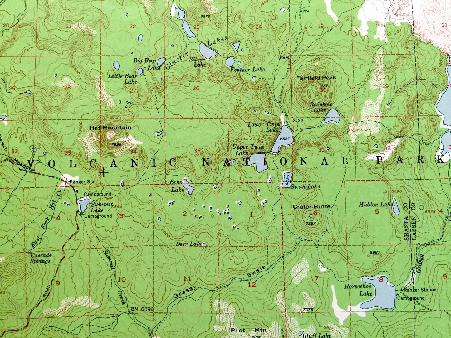 Antique Lassen Volcanic National Park, California 1957 US Geological Survey Topographic Map – Mineral, Manzanita Lake, Drakesbad, Shasta, CA