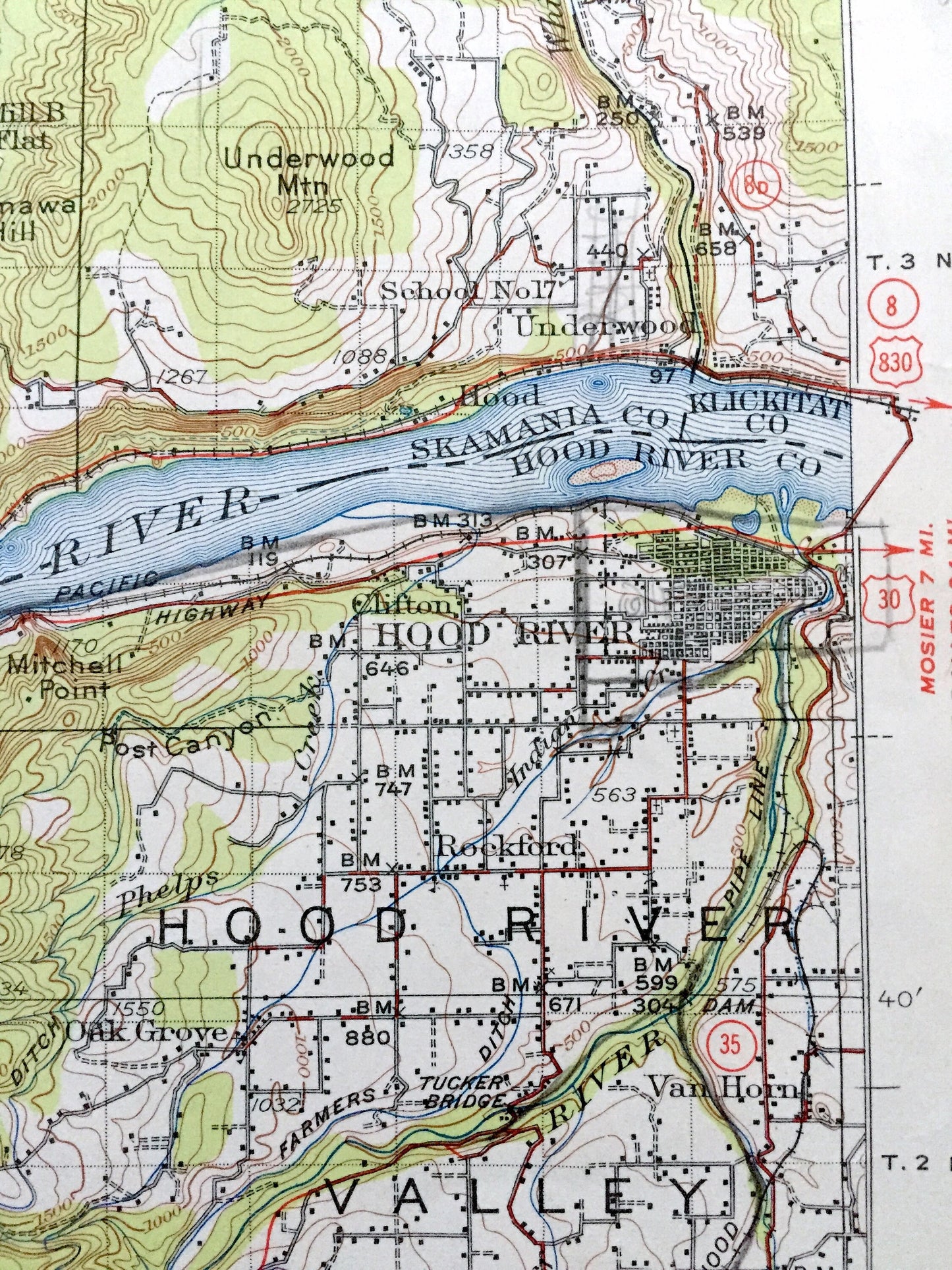 Antique Hood River, Oregon 1926 US Geological Survey Topographic Map – Skamania County, Columbia River, Cascade Range, Carson, Washington OR