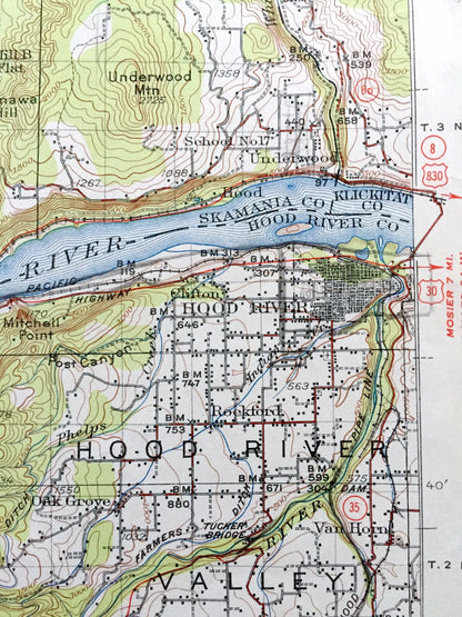 Antique Hood River, Oregon 1926 US Geological Survey Topographic Map – Skamania County, Columbia River, Cascade Range, Carson, Washington OR