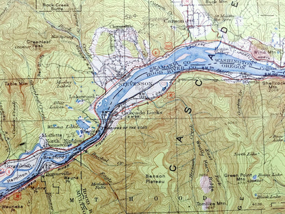 Antique Hood River, Oregon 1926 US Geological Survey Topographic Map – Skamania County, Columbia River, Cascade Range, Carson, Washington OR