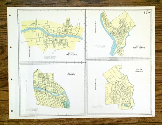 Antique Salamanca, Port Jervis, Corning & Oneida, New York 1941 Historical Atlas City Street Map – Cattaraugus, Orange, Steuben County, NY