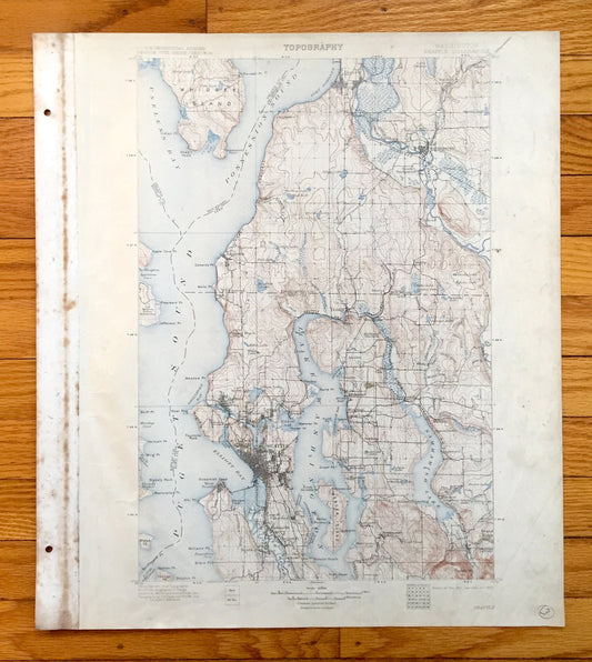 Antique Seattle, Washington 1895 US Geological Survey Topographic Map – Puget Sound, Snohomish, King, Kitsap County, Sammamish Green Lake WA