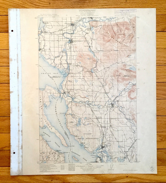 Antique Mount Vernon, Washington 1911 US Geological Survey Topographic Map – Snohomish, Island, Skagit County, Stanwood, Tulalip, Everett WA