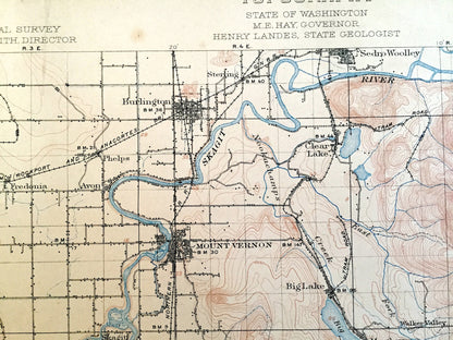 Antique Mount Vernon, Washington 1911 US Geological Survey Topographic Map – Snohomish, Island, Skagit County, Stanwood, Tulalip, Everett WA