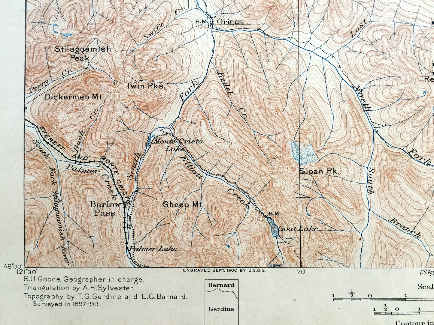 Antique Glacier Peak, Washington 1901 US Geological Survey Topographic Map – Skagit, Chelan, Snohomish County, Mt Baker National Forest, WA