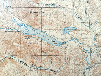 Antique Chiwaukum, Washington 1904 US Geological Survey Topographic Map – Chelan County, Wenatchee River, Entiat Mountains, Nason, Merritt