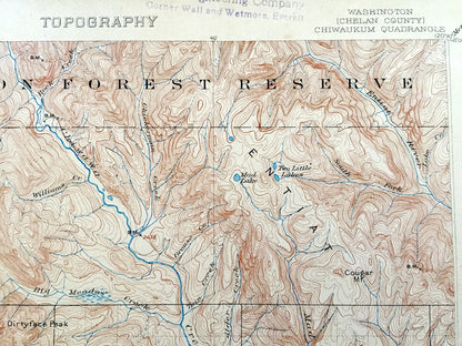 Antique Chiwaukum, Washington 1904 US Geological Survey Topographic Map – Chelan County, Wenatchee River, Entiat Mountains, Nason, Merritt