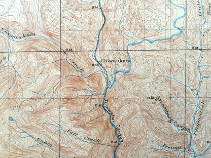 Antique Chiwaukum, Washington 1904 US Geological Survey Topographic Map – Chelan County, Wenatchee River, Entiat Mountains, Nason, Merritt