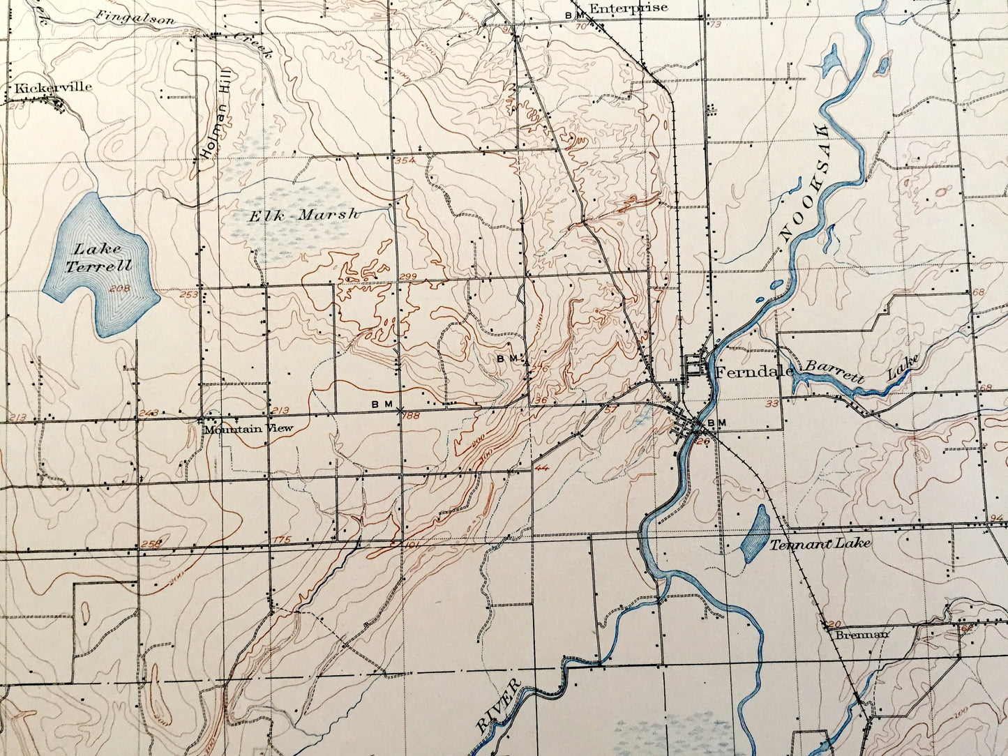 Antique Blaine, Washington 1907 US Geological Survey Topographic Map – Whatcom County, Bellingham, Ferndale, Marietta, Mountain View, WA