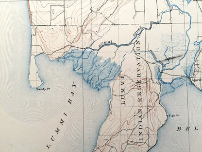 Antique Blaine, Washington 1907 US Geological Survey Topographic Map – Whatcom County, Bellingham, Ferndale, Marietta, Mountain View, WA