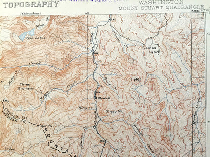 Antique Mount Stuart, Washington 1902 US Geological Survey Topographic Map – Kittitas, Chelan County, Teanaway, Roslyn, Meaghersville, WA