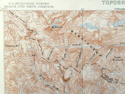 Antique Mount Stuart, Washington 1902 US Geological Survey Topographic Map – Kittitas, Chelan County, Teanaway, Roslyn, Meaghersville, WA