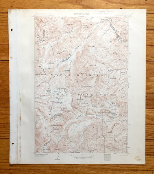 Antique Mount Aix, Washington 1904 US Geological Survey Topographic Map – Yakima County, Cascade Range, Bumping, Goat Peak, Mt Rainier, WA