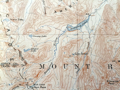 Antique Mount Aix, Washington 1904 US Geological Survey Topographic Map – Yakima County, Cascade Range, Bumping, Goat Peak, Mt Rainier, WA