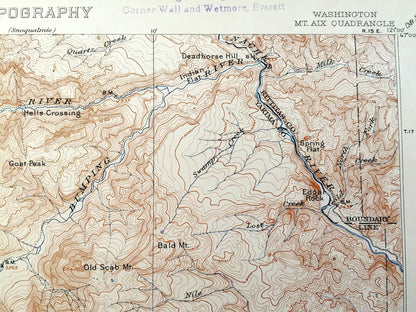 Antique Mount Aix, Washington 1904 US Geological Survey Topographic Map – Yakima County, Cascade Range, Bumping, Goat Peak, Mt Rainier, WA