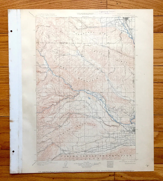 Antique Ellensburg, Washington 1901 US Geological Survey Topographic Map – Kittitas, Yakima County, North, Indian Reservation, Umtanum, WA
