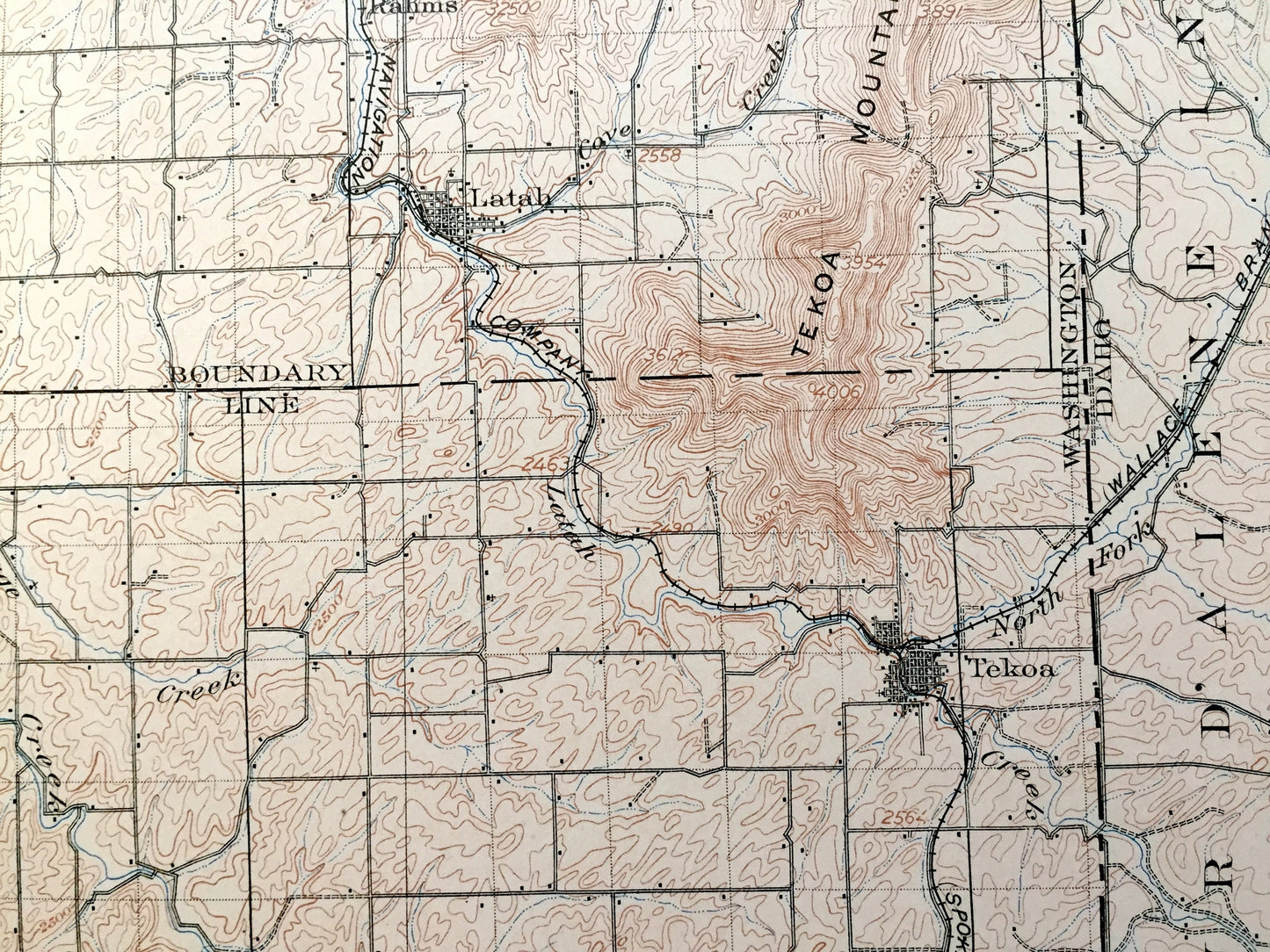 Antique Oakesdale, Washington 1905 US Geological Survey Topographic Map – Whitman County, Rockford, Tekoa, Latah, North Pine, Sunset, Warner