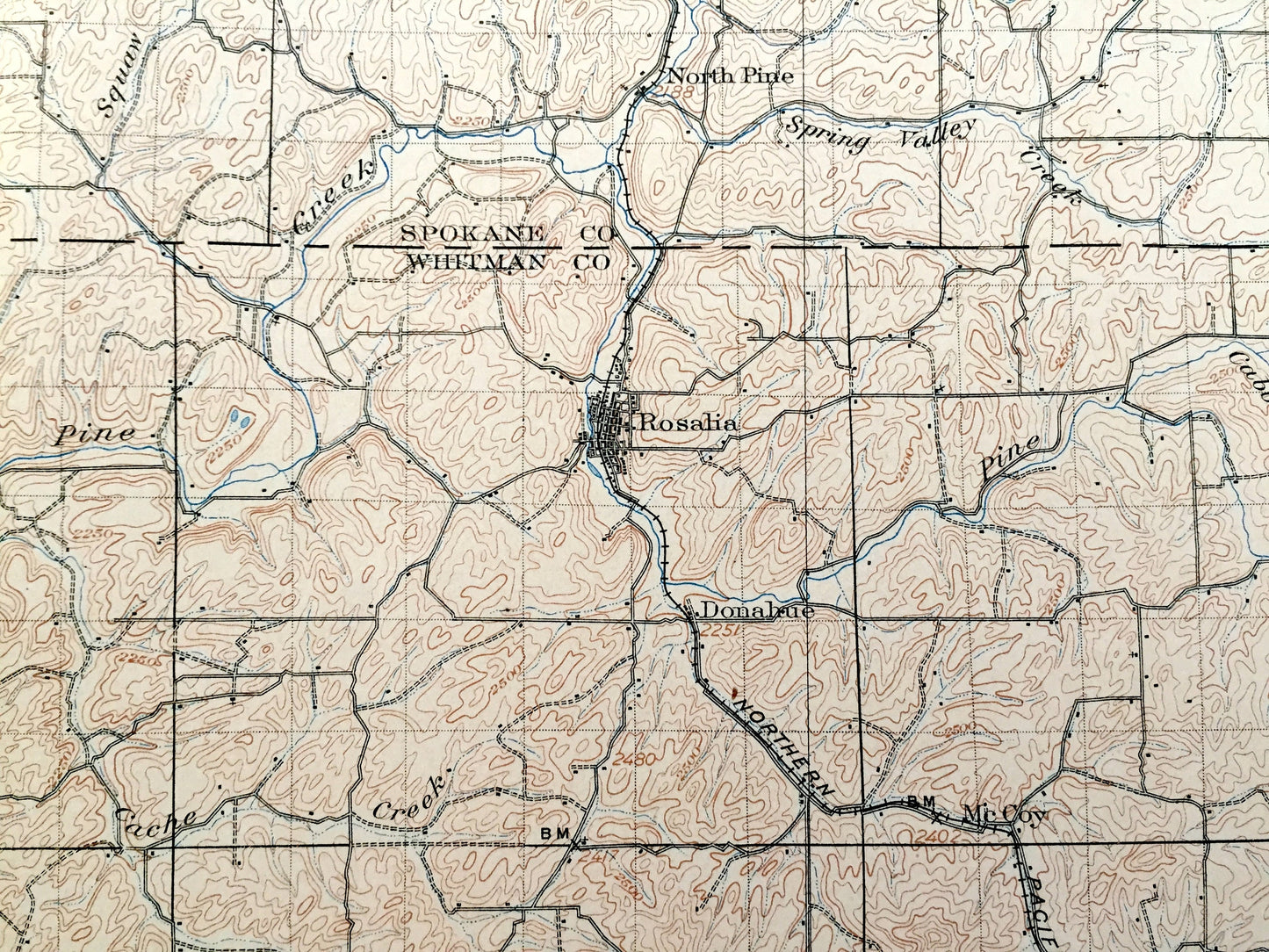 Antique Oakesdale, Washington 1905 US Geological Survey Topographic Map – Whitman County, Rockford, Tekoa, Latah, North Pine, Sunset, Warner