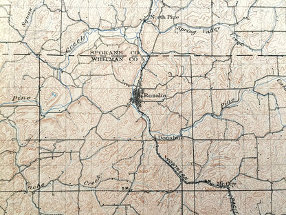 Antique Oakesdale, Washington 1905 US Geological Survey Topographic Map – Whitman County, Rockford, Tekoa, Latah, North Pine, Sunset, Warner