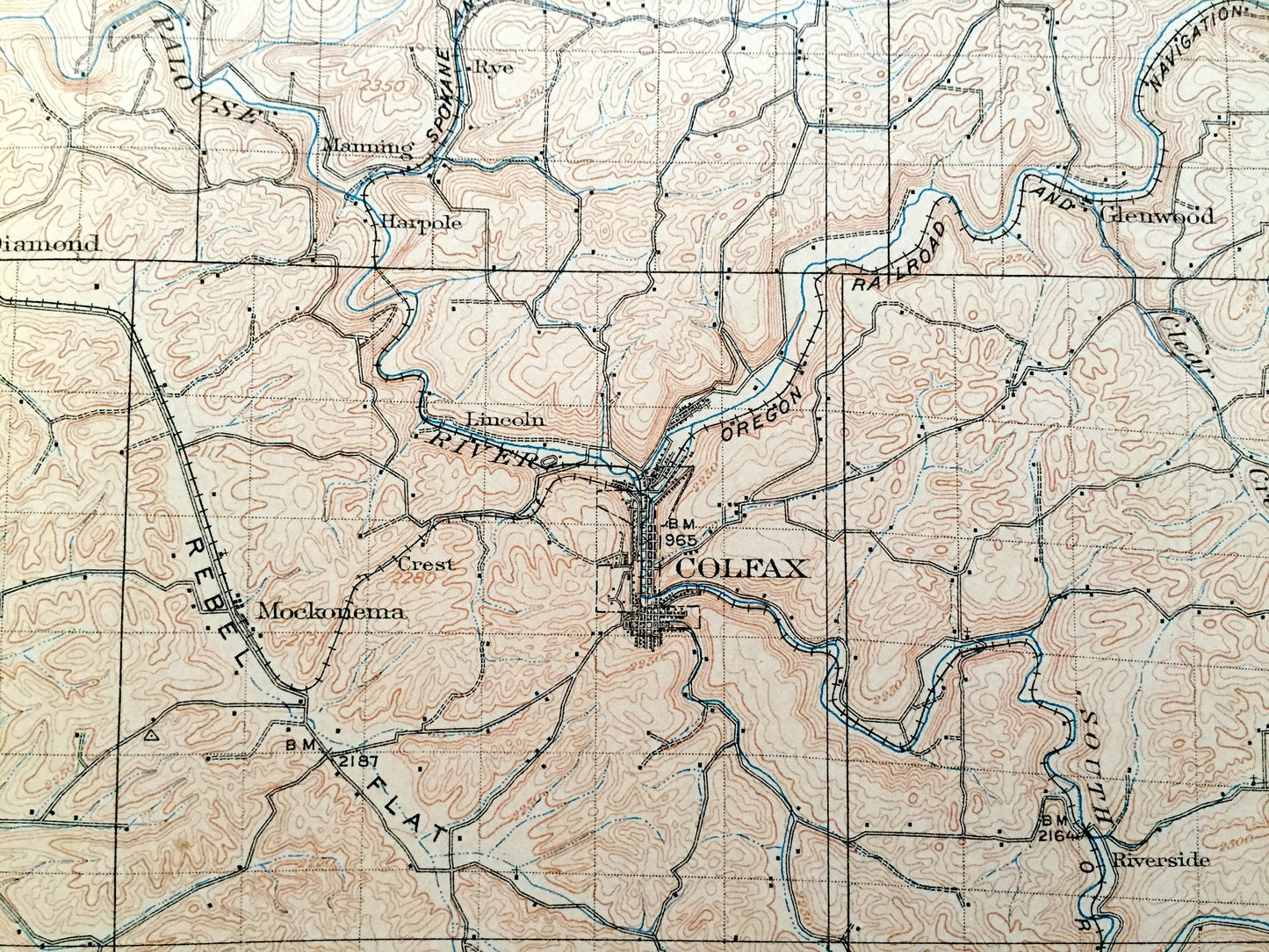 Antique Pullman, Washington 1910 US Geological Survey Topographic Map – Whitman, Garfield County, Colfax, Palouse, Moscow, Idaho, WA ID