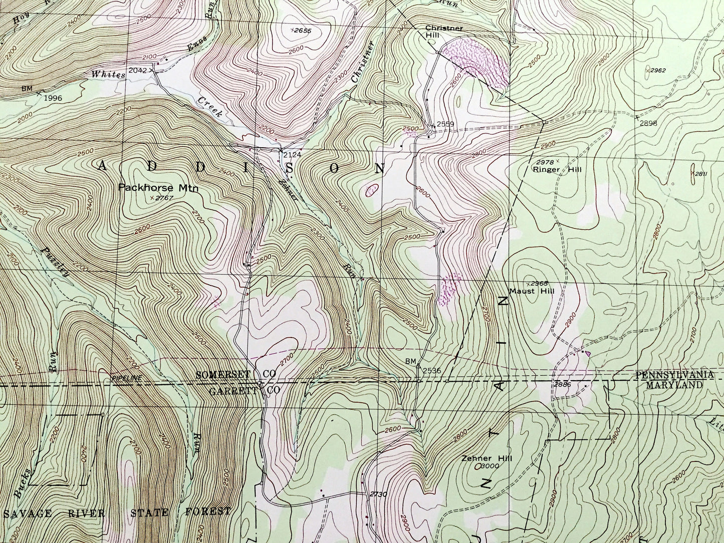 Antique Grantsville, Maryland 1994 US Geological Survey Topographic Map – Garrett County, MD, Somerset County, Addison, Elk Lick, PA