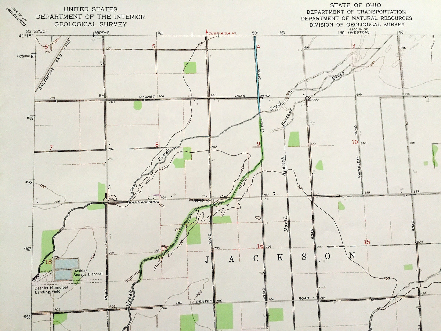 Antique Hoytville, Ohio 1960 US Geological Survey Topographic Map — Wood, Hancock County, Jackson, Henry, Pleasant, Portage, Butlers Mill OH