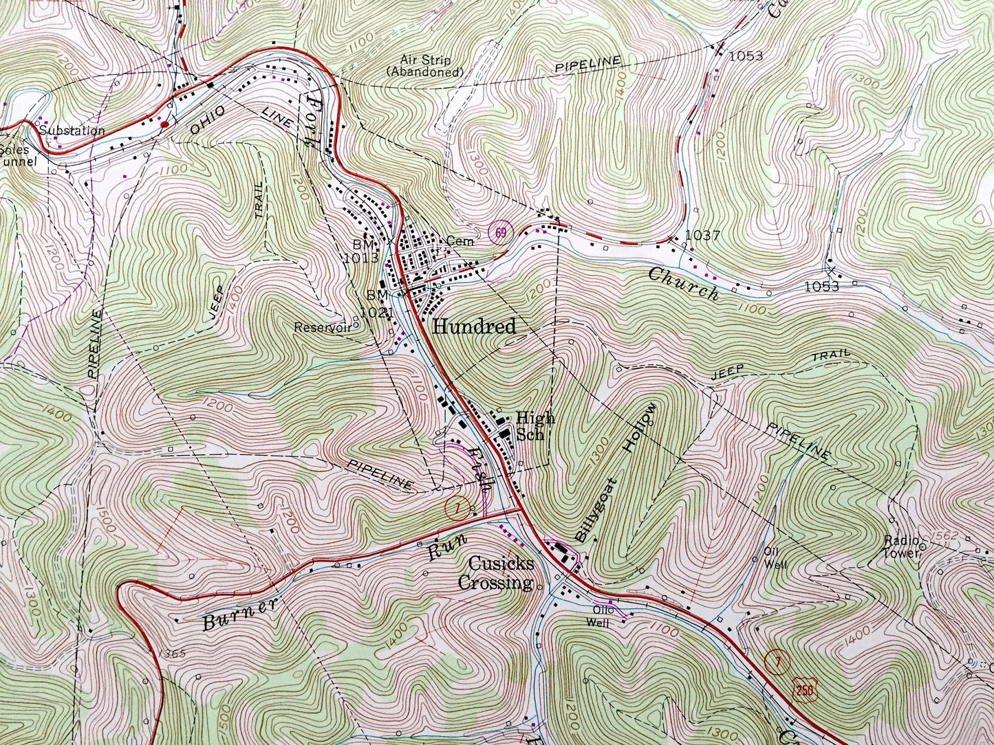 Antique Hundred, West Virginia 1958 US Geological Survey Topographic Map – Wetzel, Marion, Monongalia County, Clay, WV, Greene County, PA