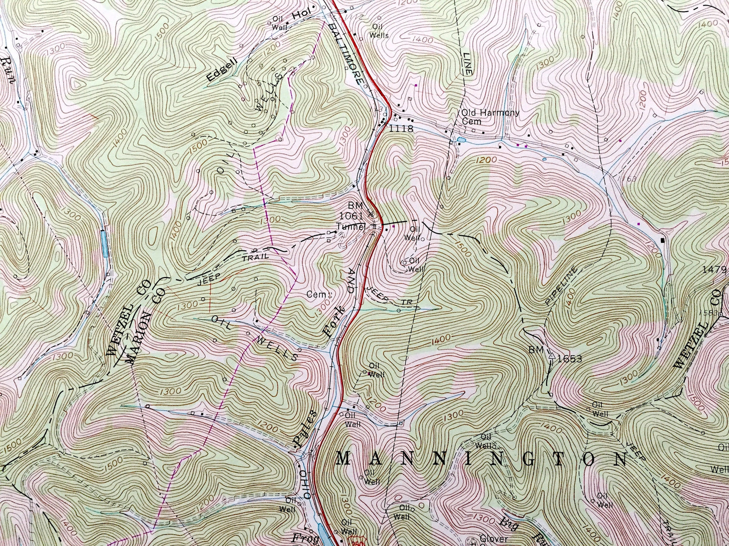 Antique Hundred, West Virginia 1958 US Geological Survey Topographic Map – Wetzel, Marion, Monongalia County, Clay, WV, Greene County, PA