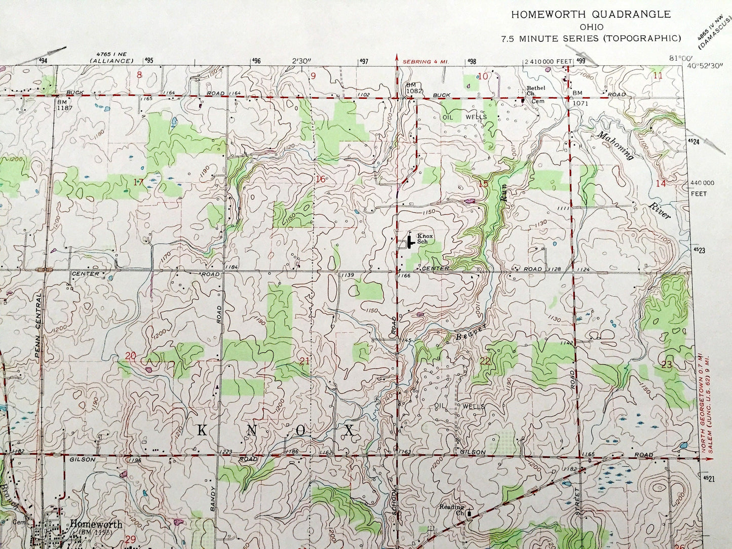 Antique Homeworth, Ohio 1960 US Geological Survey Topographic Map — Stark, Columbiana County, Washington, Knox, Paris, Chambersburg, OH