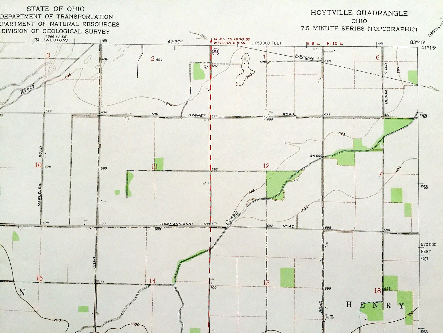 Antique Hoytville, Ohio 1960 US Geological Survey Topographic Map — Wood, Hancock County, Jackson, Henry, Pleasant, Portage, Butlers Mill OH