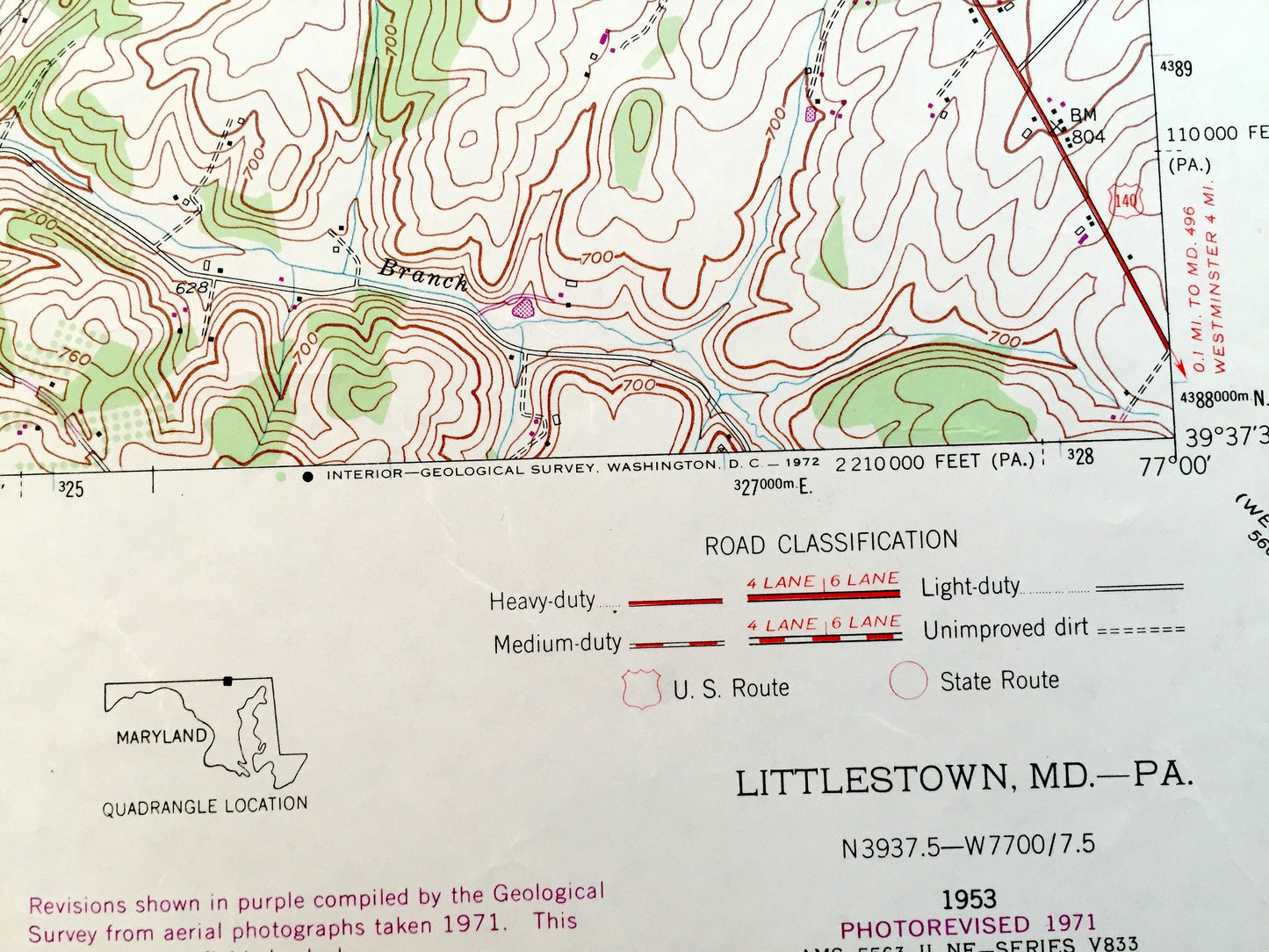 Antique Littlestown, Pennsylvania 1953 US Geological Survey Topographic Map – Adams County, Germany, PA, Carroll County, Silver Run, MD