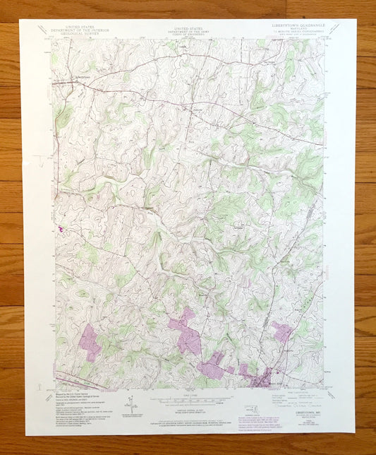 Antique Libertytown, Maryland 1944 US Geological Survey Topographic Map – Frederick, Carroll County, Oldfield, Unionville, Linganore, MD