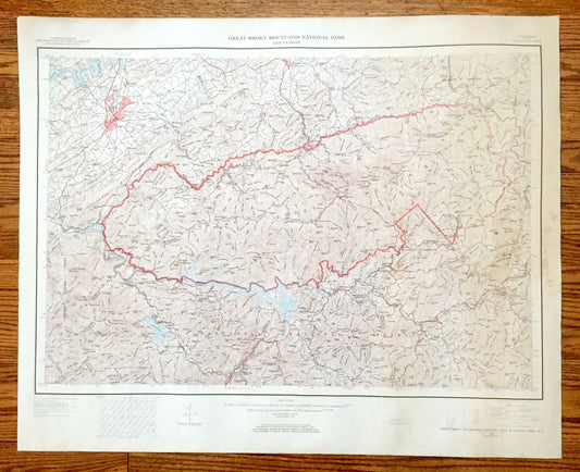 Antique Great Smoky Mountains National Park 1949 US Geological Survey Topographic Map – Tennessee, North Carolina, Maryville, Nantahala, TN