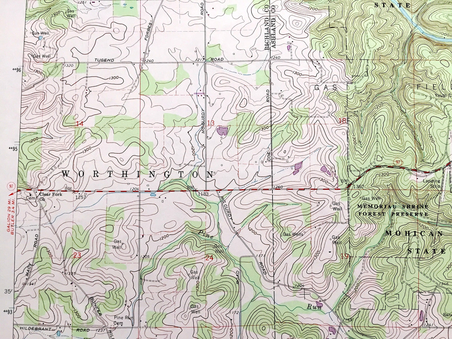 Antique Jelloway, Ohio 1961 US Geological Survey Topographic Map — Knox, Richland, Ashland County, Worthington, Hanover, Pike, Brown, OH