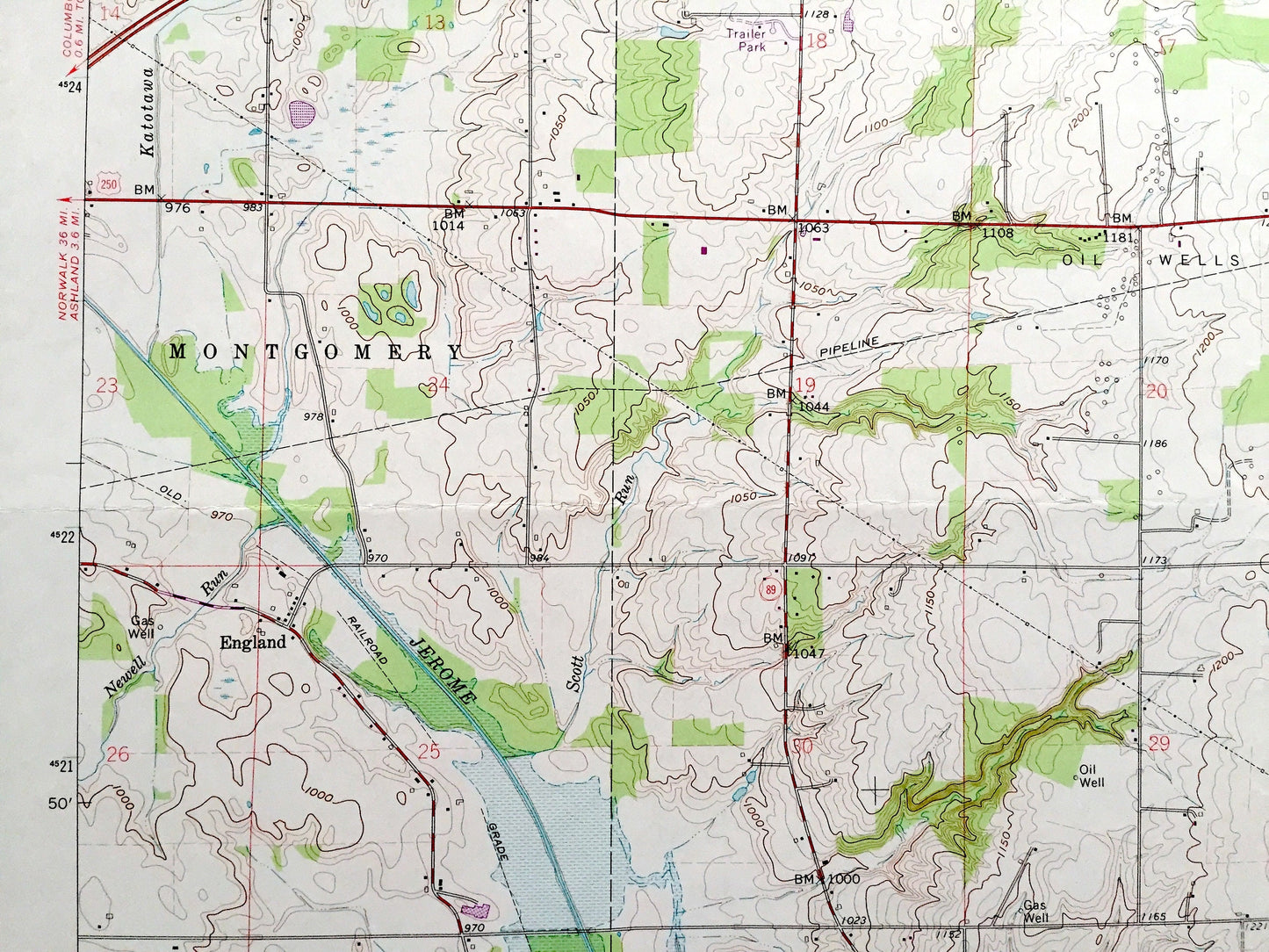Antique Jeromesville, Ohio 1961 US Geological Survey Topographic Map — Ashland, Wayne County, Montgomery, Vermillion, Mohican, Chester, OH