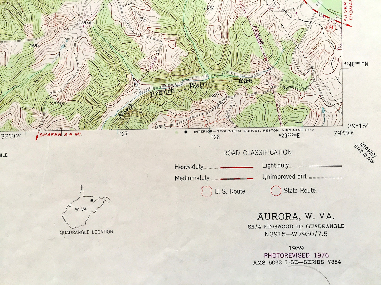 Antique Aurora, West Virginia 1959 US Geological Survey Topographic Map – Tucker, Preston County, Monongahela National Forest, Amboy, WV