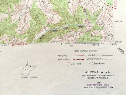 Antique Aurora, West Virginia 1959 US Geological Survey Topographic Map – Tucker, Preston County, Monongahela National Forest, Amboy, WV