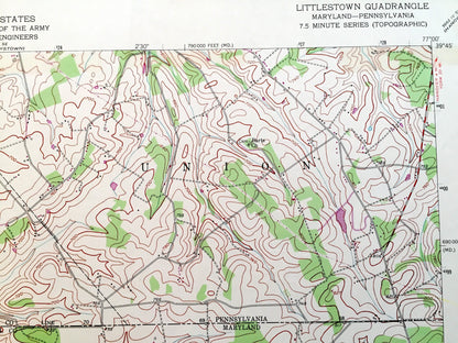 Antique Littlestown, Pennsylvania 1953 US Geological Survey Topographic Map – Adams County, Germany, PA, Carroll County, Silver Run, MD