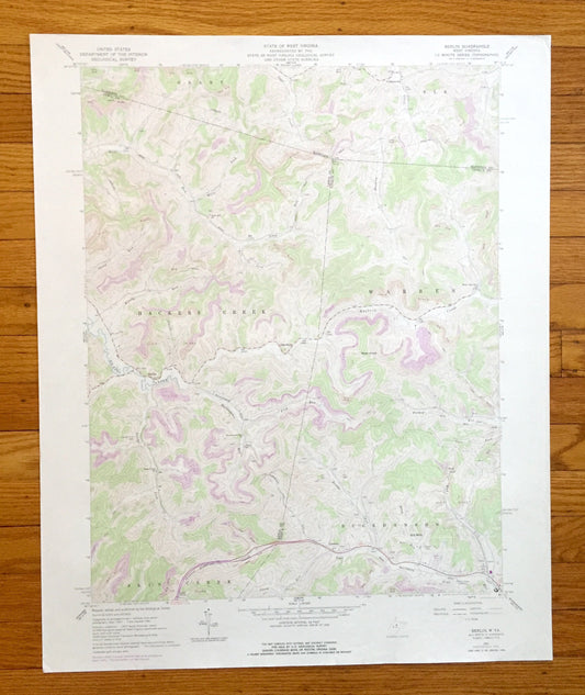 Antique Berlin, West Virginia 1961 US Geological Survey Topographic Map – Harrison, Lewis, Upshur County, Grant, Elk, Warren, Buckhannon, WV