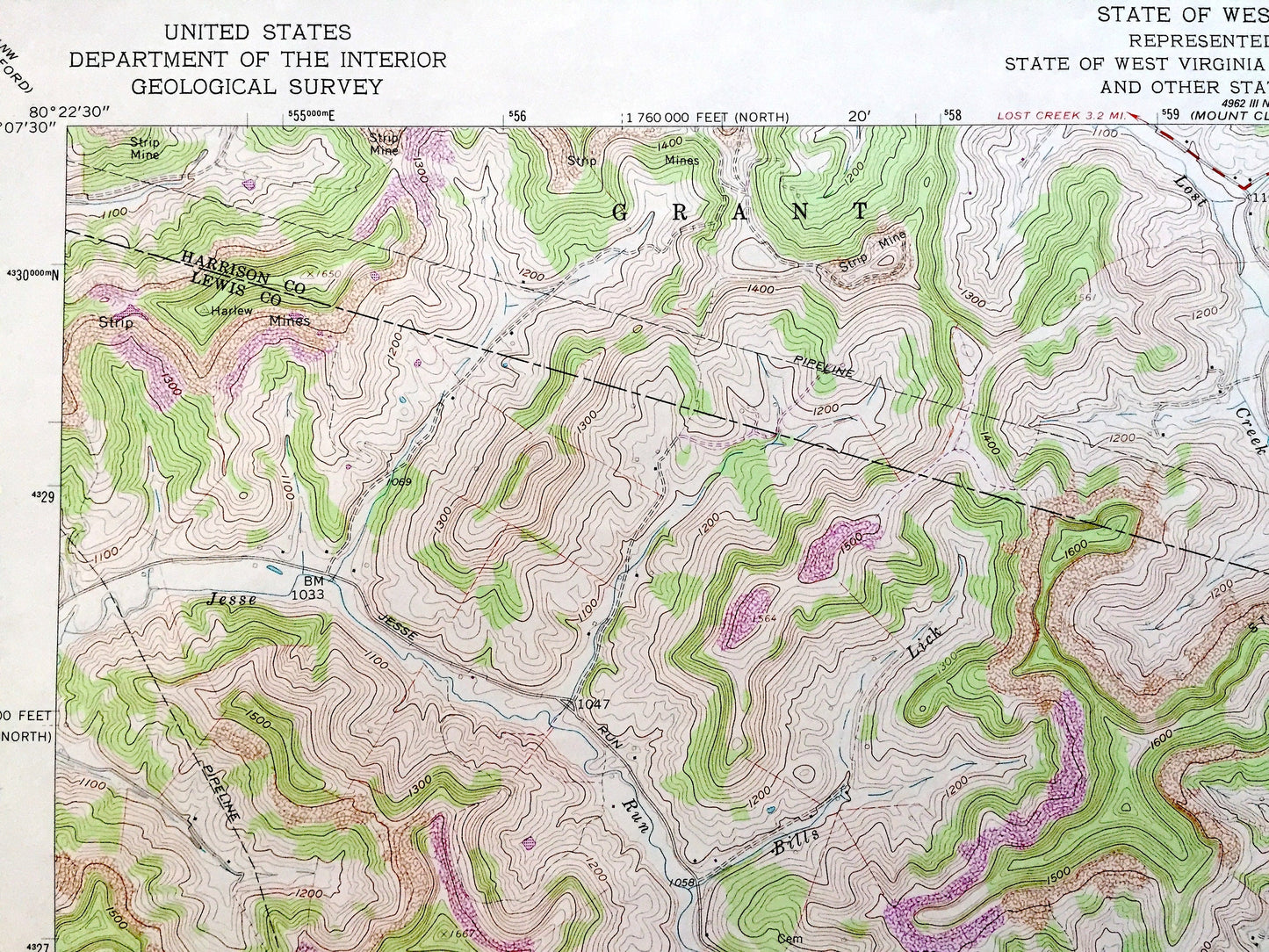 Antique Berlin, West Virginia 1961 US Geological Survey Topographic Map – Harrison, Lewis, Upshur County, Grant, Elk, Warren, Buckhannon, WV