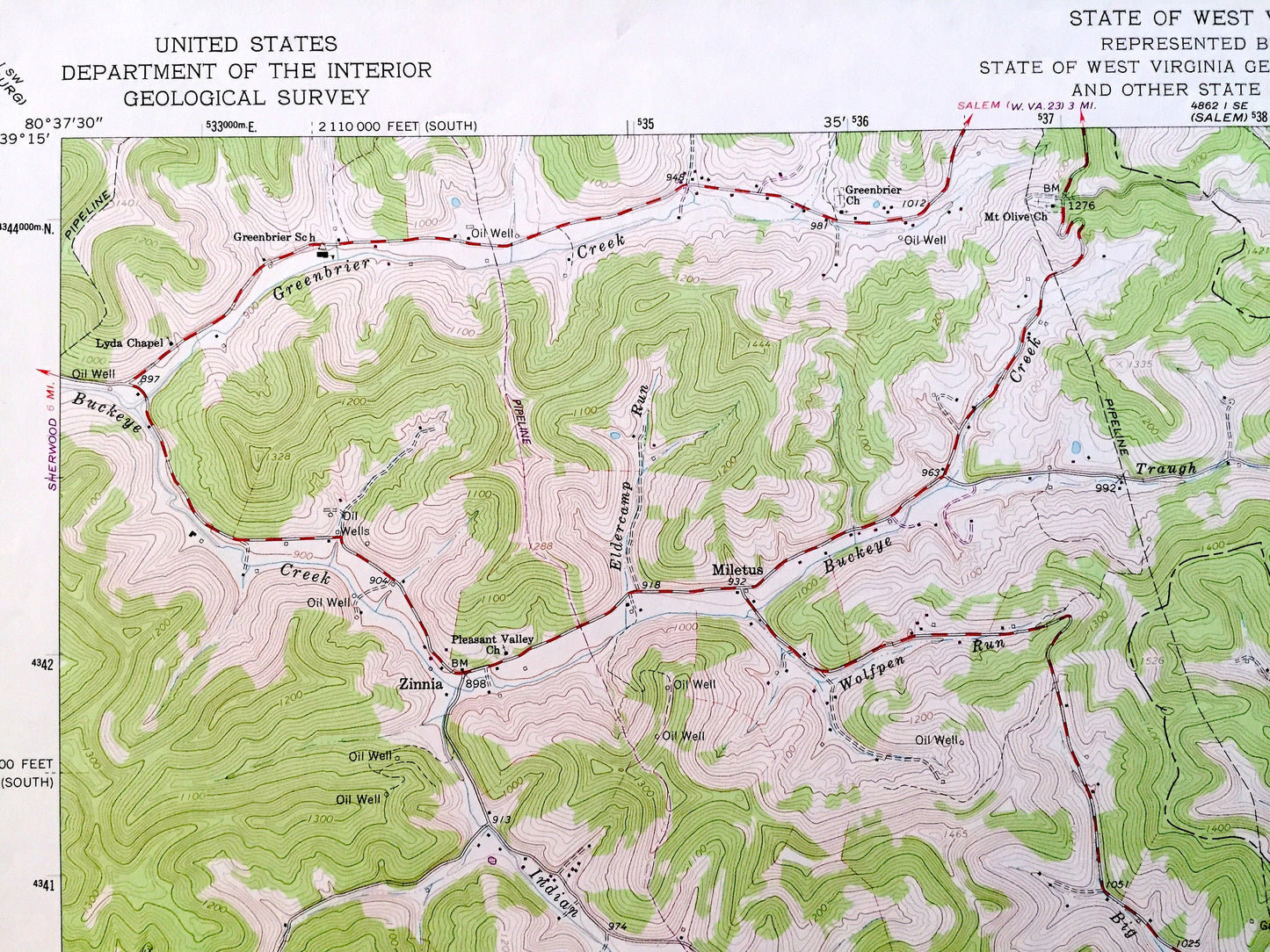 Antique Big Isaac, West Virginia 1964 US Geological Survey Topographic Map — Doddridge, Harrison, Lewis County, Greenbrier, New Milton, WV
