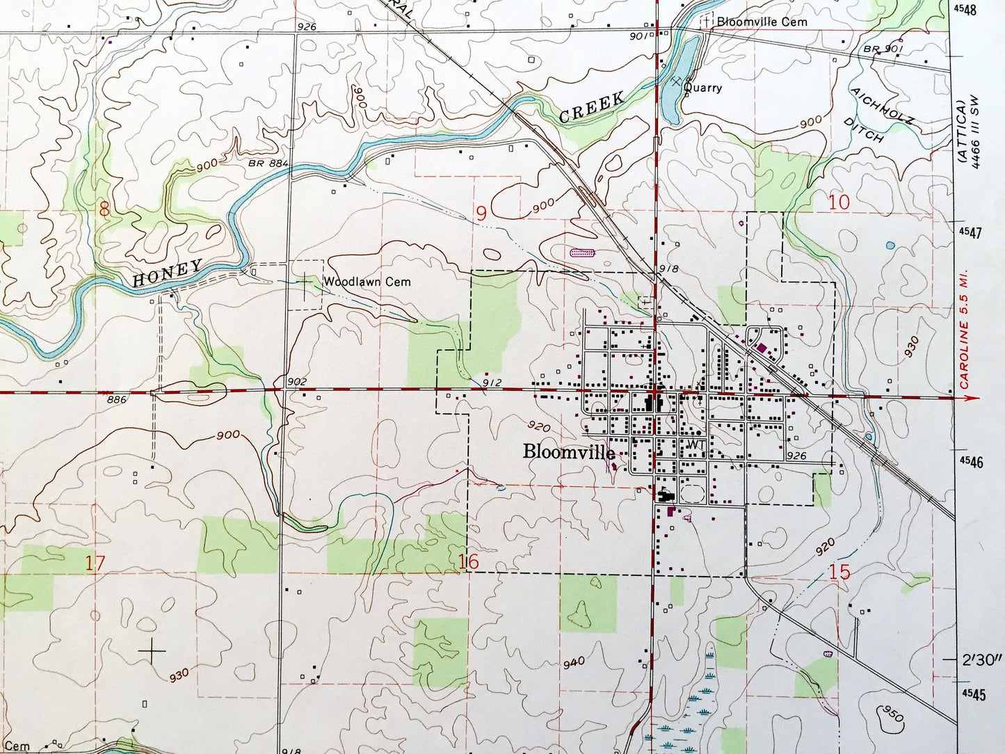 Antique Bloomville, Ohio 1960 US Geological Survey Topographic Map — Seneca County, Republic, Clinton, Scipio, Eden, Bloom, Swander, OH