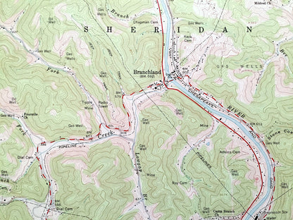 Antique Branchland, West Virginia 1962 US Geological Survey Topographic Map — Lincoln County, Sheridan, Carroll, Laurel Hill, Hubball, WV